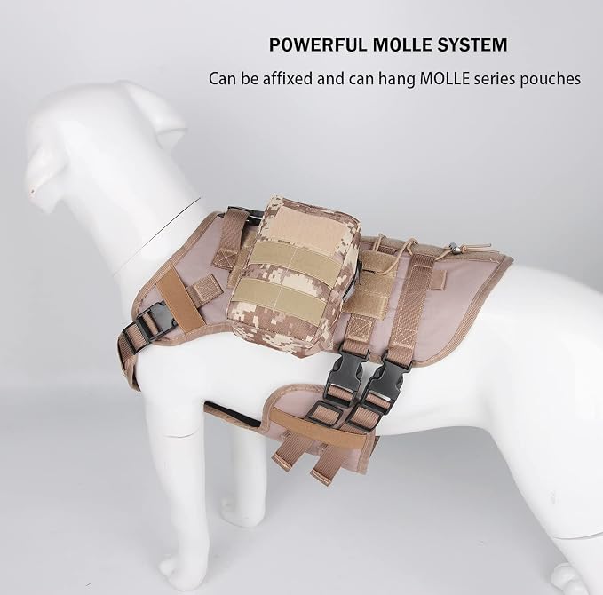 Tactical Dog Harness for Medium Large Dogs No Pull, Military Dog Harness with Handle,Service Dog Vest with Molle & Loop Panels, Adjustable Pet Harness for Training Hunting Walking Khaki