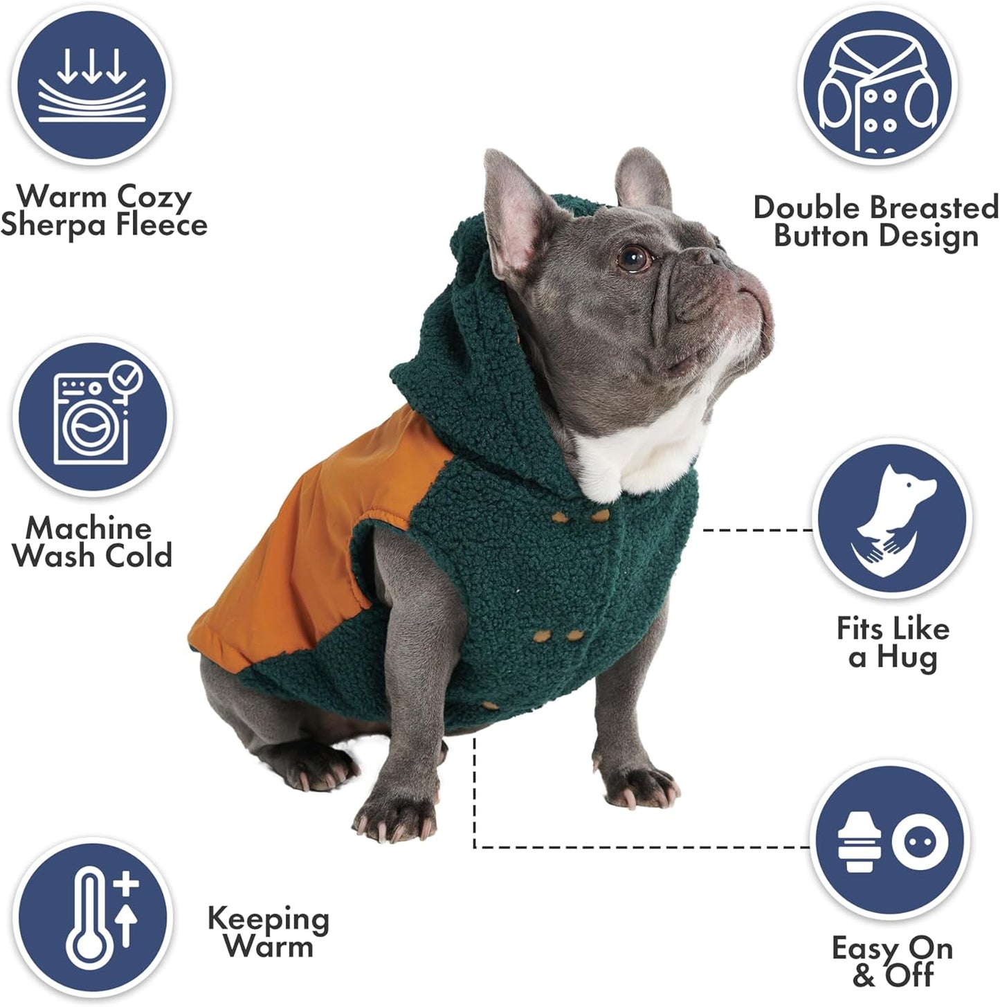 Spark Paws Reversible Dog Sweater, Sherpa Jacket Vest with Warm Fleece Lining, Warm Coat for Winter, Suitable for Small Medium, Large, XL XXL Dogs - Orange and Green - XL