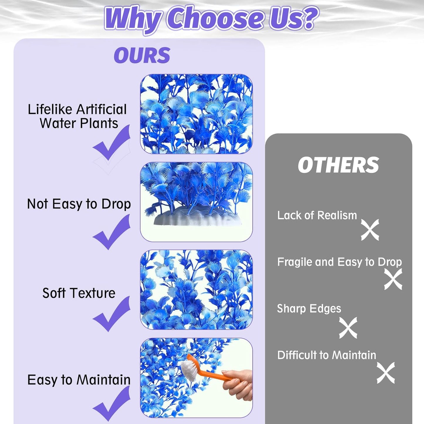 Hamiledyi Aquarium Plastic Plants Aquarium Decor Artificial Fish Tank Plants,Tall Fish Tank Decorations, Extra Large Aquarium Plant 23.6-inch Tall,2PCS(Blue)