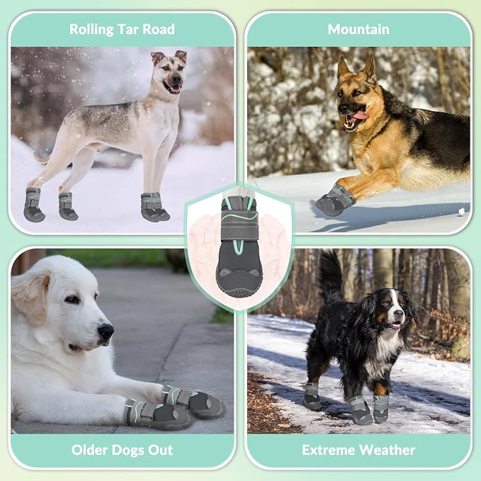 SlowTon Dog Shoes for Large Small Medium Dogs - Waterproof Dog Boots for Summer Hot Pavement, Paw Protector for Outdoor Walking Winter Snow, Anti-Slip Rubber Dog Booties for Hardwood Floor (Grey, 0)