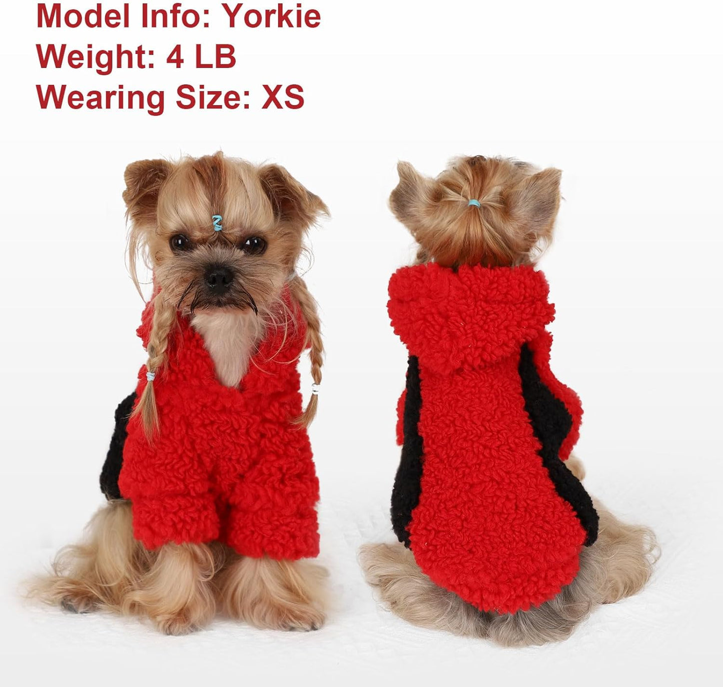 YIKEYO Dog Hoodie Pet Clothes Sweater with Hat Soft and Warm Cold Weather for Small Patchwork Hood(Red, Medium)