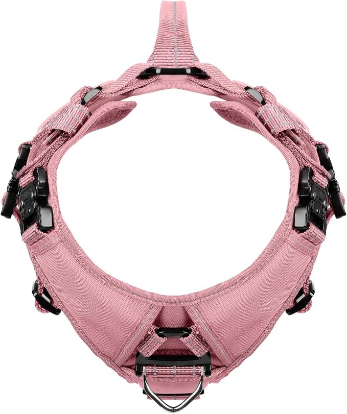 ICEFANG Quick-Moving Tactical Dog Harness X-Large Dogs,No Pull Dog Vest | Control Handle,Reflective,Full Metal Buckles,Adjustable,Hook-and-Loop Panel,Soft Padded,Pink,X-Large