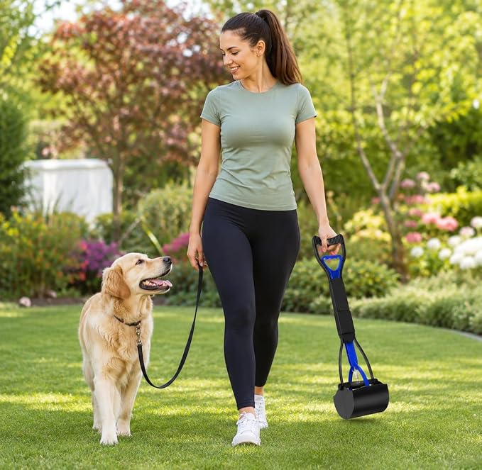 24 Inch Heavy Duty Foldable Pooper Scooper for Large, Medium & Small Dogs, Durable Springs, Interlocking Serrated Jaws, One-Hand Operation, Premium Outdoor Waste Pick-Up Tool
