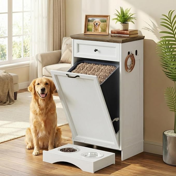 21’’W Dog Feeding Station with Storage, (White, Single Door)