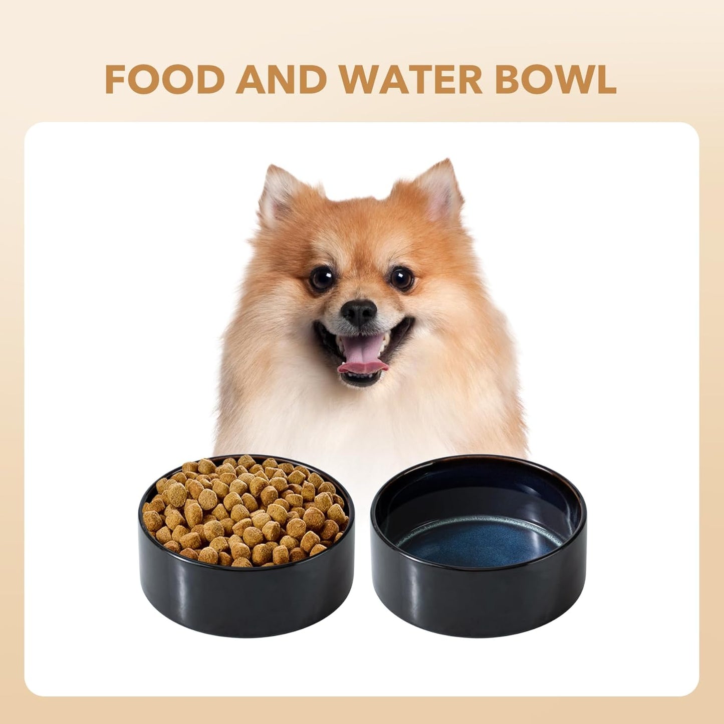 Ceramic 6.1inch Dog Bowl for Small Breed Dogs, Anti-Slip and Weighted Pet Food and Water Dishes (Single Bowl, Starry Sky)
