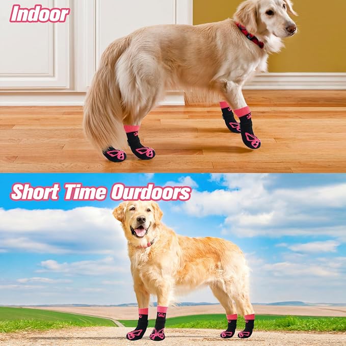 EXPAWLORER Double Side Anti-Slip Dog Socks - 3 Pairs Paw Protectors with Grips, Dog Shoes with Strong Traction Control, for Outdoor Hot/Cold Pavement, Indoor Hardwood Floors, Prevent Licking