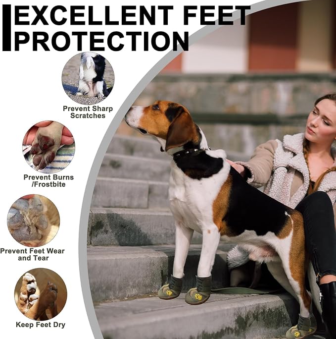 EXPAWLORER Anti-Slip Dog Shoes - 4PCS Waterproof Dog Boots with Reflective Straps for Outdoor Hiking, Dog Paw Protectors for Hot Pavement Winter Snow, Non Slip Dog Booties for Small Medium Large Dogs