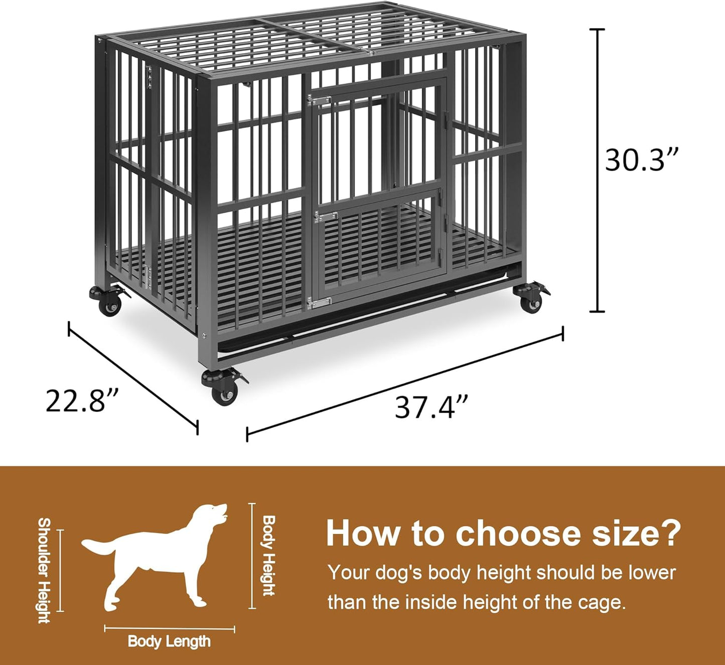 Polar Aurora Heavy Duty Dog Crate, Foldable Indestructible Dog Kennel, Escape Proof Extra Large Dog Cage with Lockable Wheels, High Anxiety Pet Playpen with Double Door for Indoor/Outdoor Use. (38in)