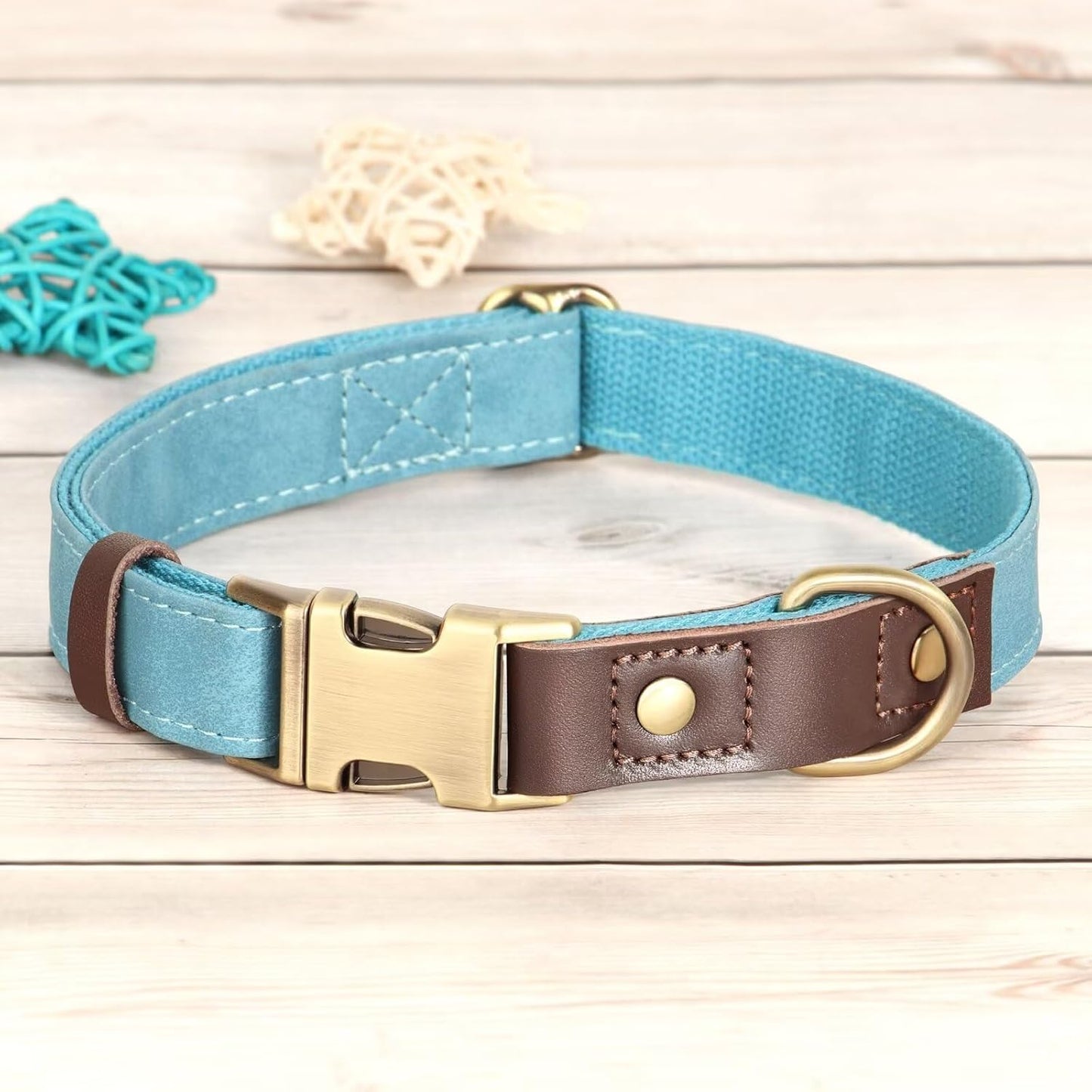 Didog Soft PU Leather Dog Collars for Small Dogs,Classic Adjustable Dog Collars with Quick Release Metal Buckle,Easy Clean and Comfortable with Nylon Lining,Light Blue,S Neck 10-15"