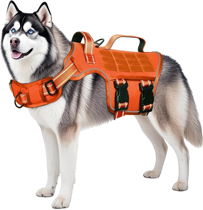 Dog Harness for Large Dogs, No Pull Tactical Vest with Front Clips | Easy Contrl Handle, Breathable Soft Padded, Adjustable, Reflective, Heavy Duty, Easy Take On & Off, Orange X-Large