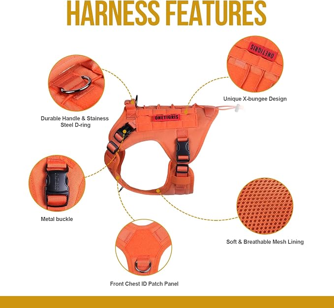 OneTigris FIRE Watcher 2.0 No-Pull Dog Harness with Handle - Adjustable Service Dog Vest for Large Medium Dogs (S, Orange)