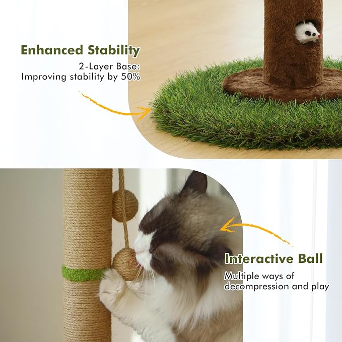Woochpet Cat Scratching Post for Indoor Cats and Kitten - 35.43" Tall Cat Scratching Post with Sisal Rope,Palm Tree Cat Scratch Post with Hanging Ball