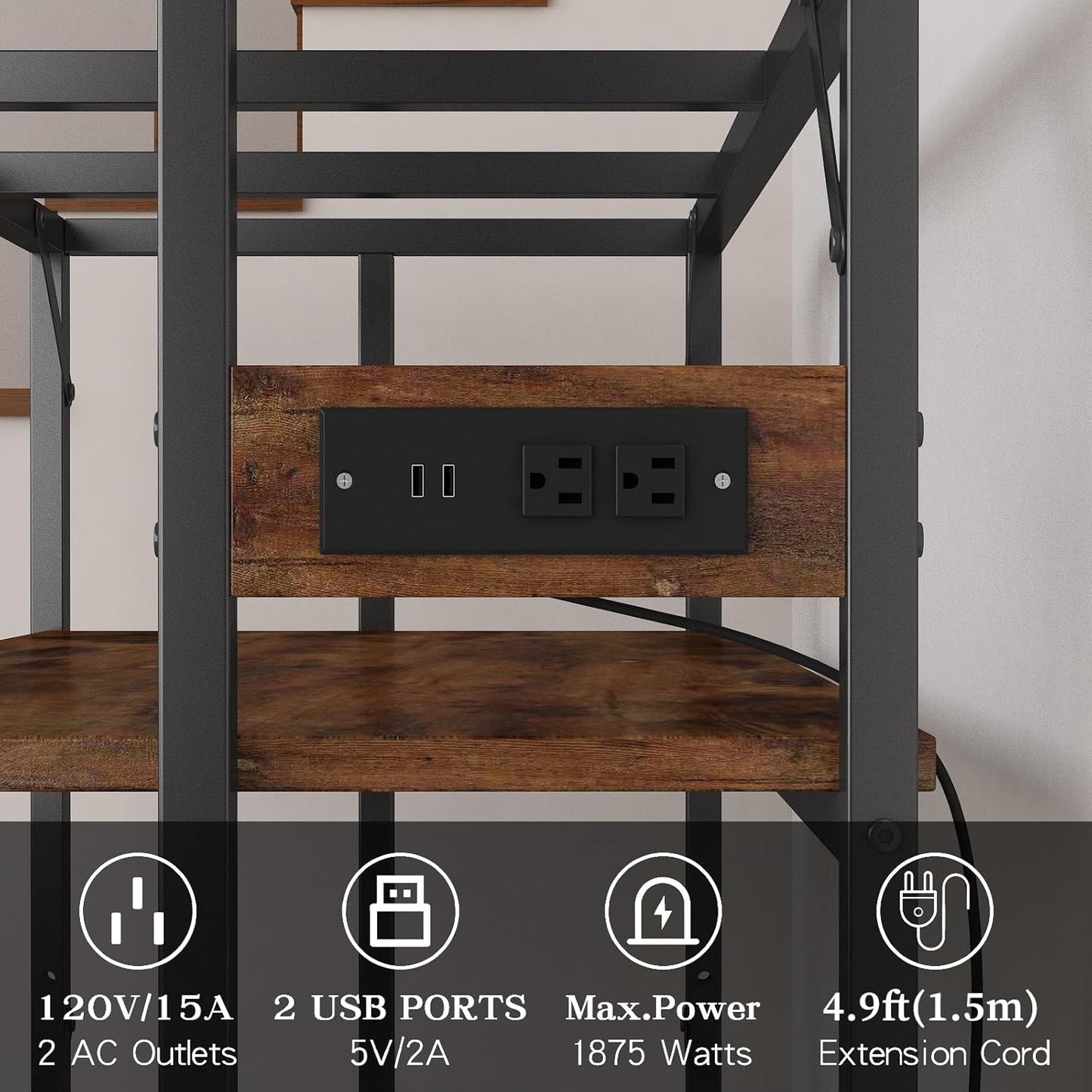 Sturdy Metal Aquarium Stand with Power Outlets, Adjustable Storage Cabinet - 660LBS Capacity, Rustic Brown - Suitable for 40 Gallon Fish Tank, Turtle Tank, Perfect Fish Tank Stand for Organization and Convenience