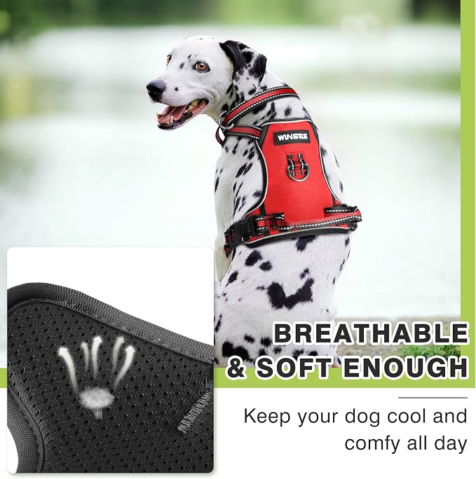 Dog Harness No Pull, Pet Harnesses with Dog Collar, Adjustable Reflective Oxford Outdoor Vest, Front/Back Leash Clips for Small, Medium, Large, Extra Large Dogs, Easy Control Handle for Walking