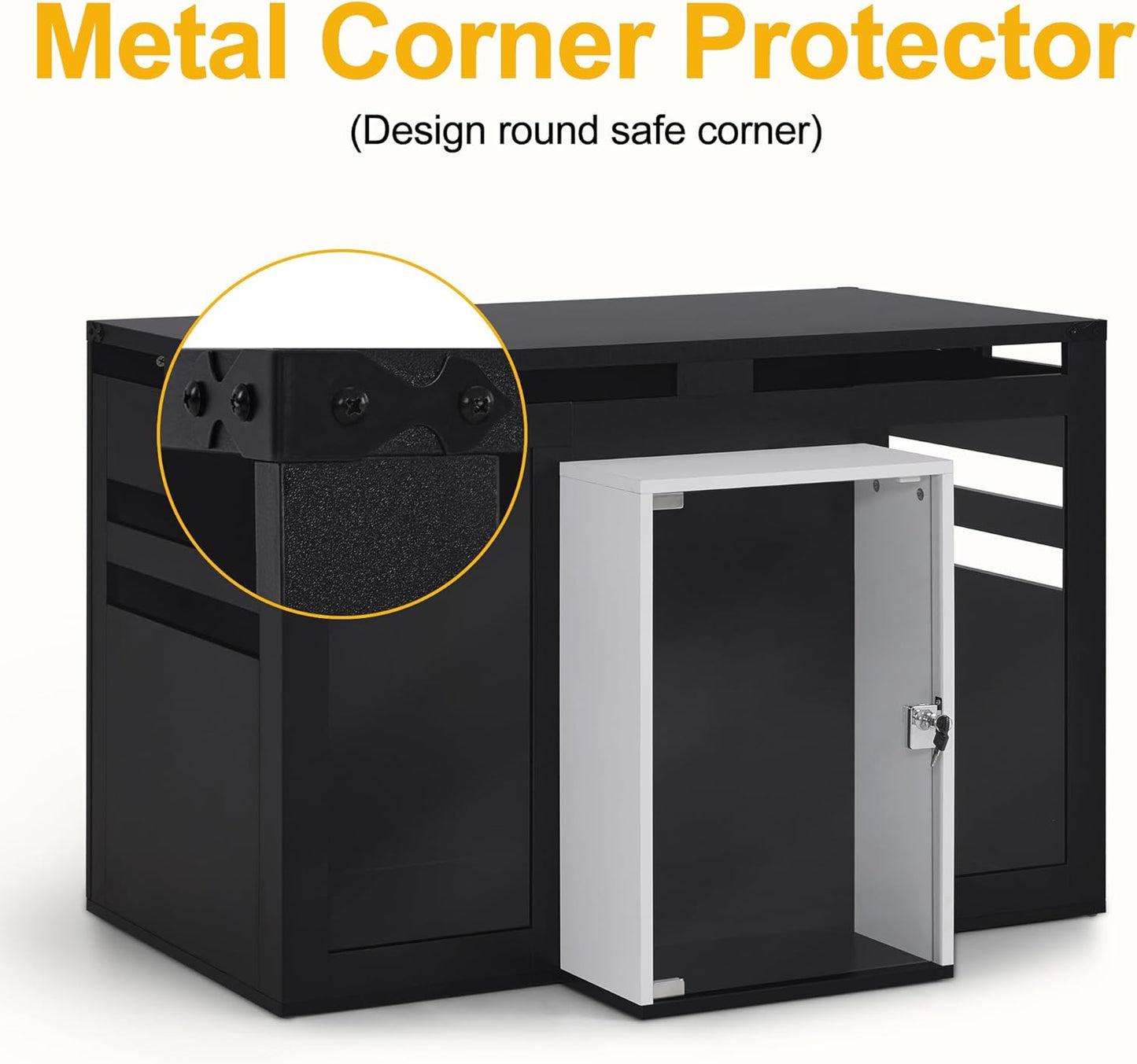 Lovupet Wooden Dog Crate Furniture, Villa Style Dog Kennel for Medium Breed with Glass Door and Acrylic Panels, GC34 (Black)