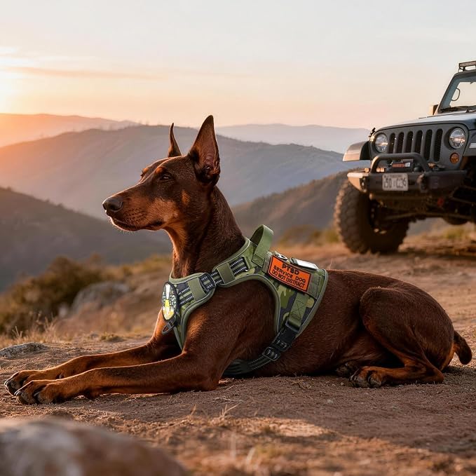 rabbitgoo Tactical Dog Harness for Large Dogs, No Pull Service Pet Vest | Military Molle System & Easy Control Handle, Adjustable and Reflective for Walking and Training, Green Camo, X-Large