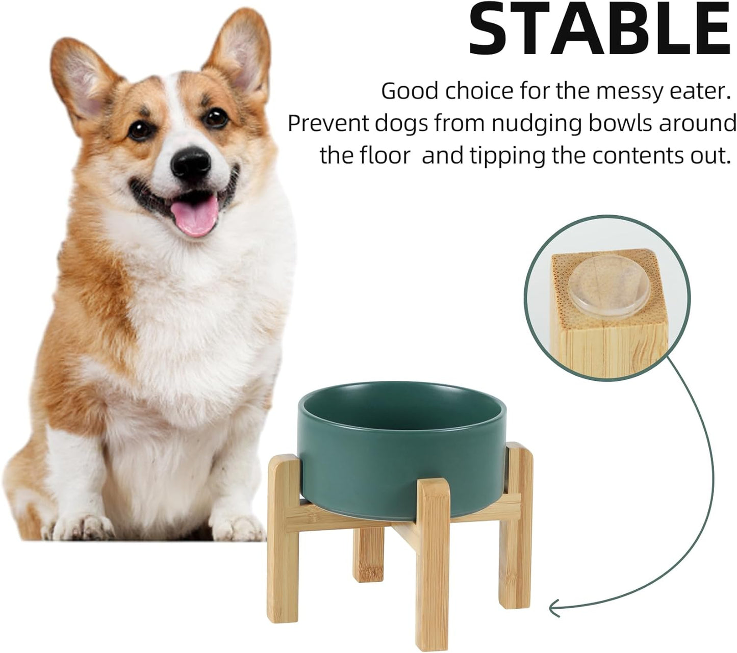 Ceramic Raised Dog and Cat Bowl Set, 2 Heights Elevated Stand, Food and Water Bowl for Small Breed Dogs, Weighted Dog Dishes, Pet Bowl(6.1'',28.7oz, Green)