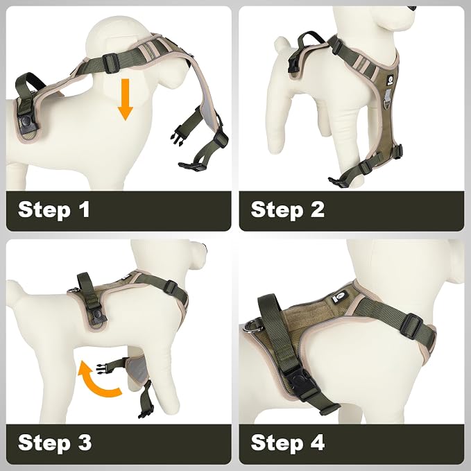 No-Pull Dog Harness for Extra Large Dogs, 1680D Oxford Tactical Dog Harness Reflective Adjustable Heavy Duty Dog Harness, Padded Handle for Walking, Training, Outdoor Control (Khaki, XL)
