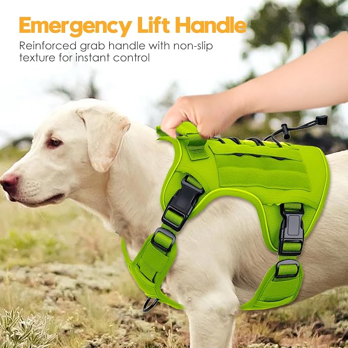 Heavy-Duty Tactical Dog Harness for Large Dogs, No Pull Adjustable Reflective Pet Vest with Molle System, K9 Military-Grade Control for Service Training, Outdoor & 10+ Breeds, Wild Lime, Large