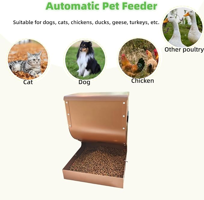 Outdoor Large Dog Food Automatic Feeder | 15lb Large Capacity | Galvanized Heavy-Duty, Tip-Resistant, Rust-Proof Dog Food Feeder, Suitable for Large Multi-Dog Households and Farm Animals