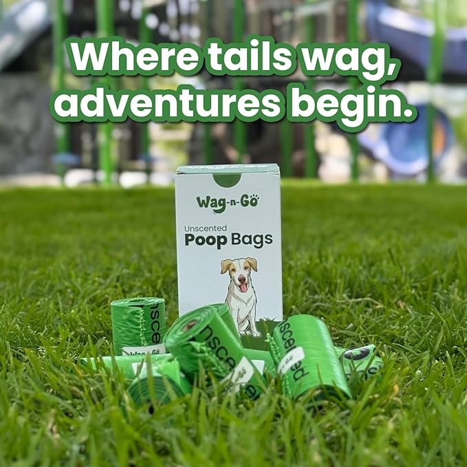 WAG-N-GO Dog Poop Bags Rolls, 120 Count Unscented Doggie Poop Bags, Leak-Proof, Easy Pet Waste Cleanup