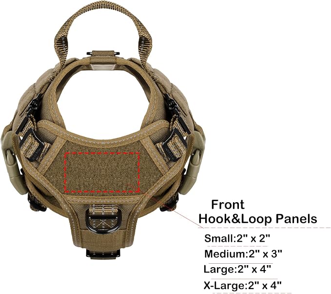 ICEFANG Tactical Dog Harness for Small Dogs,Reflective No Pull Dog Vest | with Control Handle,Adjustable,Front Hook,2 Leash Clips,Soft Padded,MOLLE Panel,Brown,Small