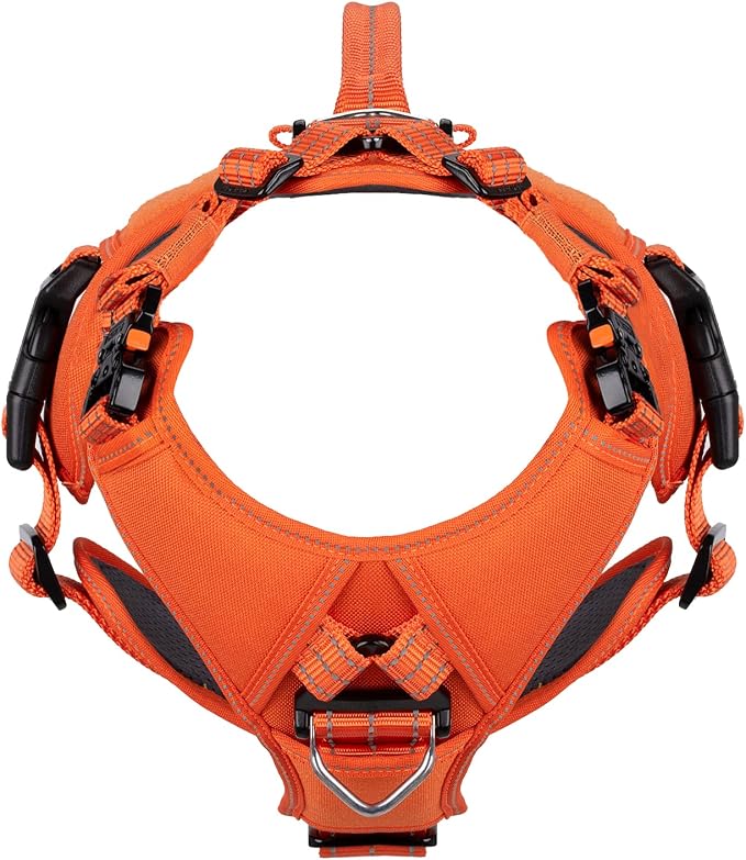 ICEFANG Quick-Moving Tactical Dog Harness X-Large Dogs,No Pull Dog Vest | Control Handle,Reflective,Full Metal Buckles,Adjustable,Hook-and-Loop Panel,Soft Padded,Orange,X-Large