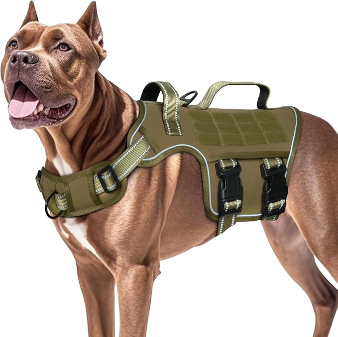 Dog Harness for Large Dogs, No Pull Tactical Vest with Front Clips | Easy Contrl Handle, Breathable Soft Padded, Adjustable, Reflective, Heavy Duty, Easy Take On & Off, Khaki X-Large