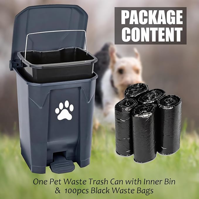 Outdoor Trash Can Dog Poop Bin Dog Waste Trash Can Pet Outside Garbage Can | Dog Poop Trash Can With Lid Outdoors Pet Waste Station Dog Disposal Container Garden Yard Home Bin Bucket & Waste Bags, Grey