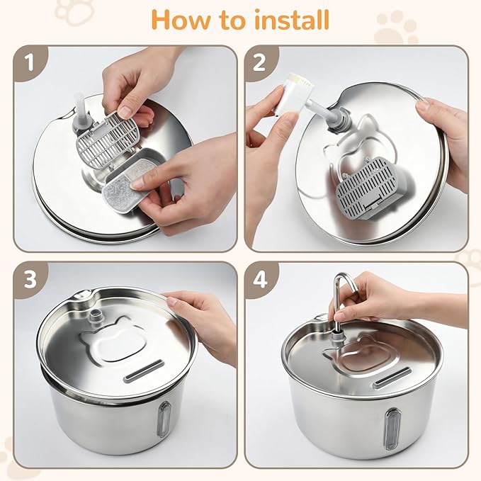 Cat Water Fountain Stainless Steel,135oz/4L, with Adjustable Pump & 3 Flow Modes, Ultra-Quiet Automatic Cat Dog Water Dispenser, Large Capacity Water Fountain for Cats,Dogs,Multiple Pets (1)