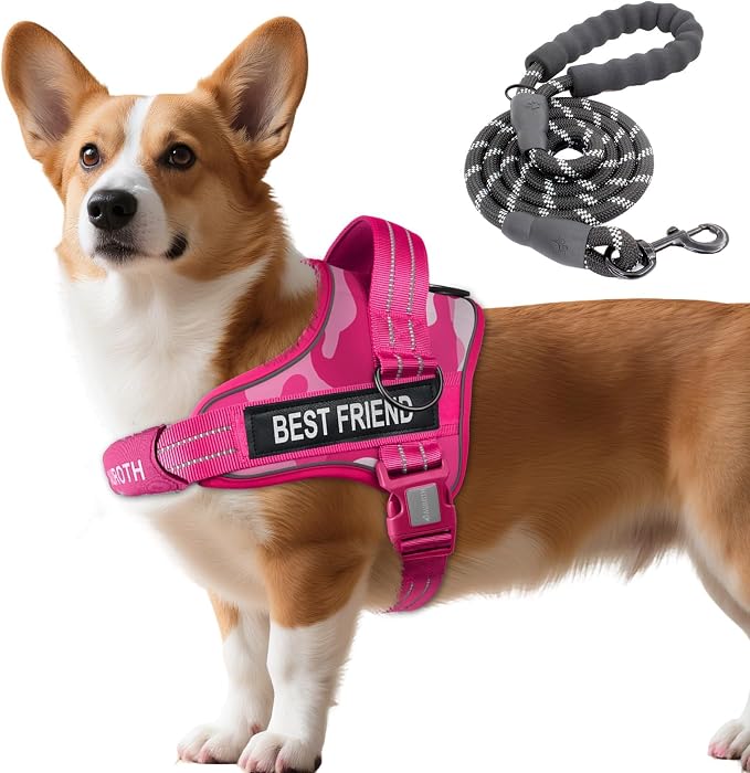 AUROTH Dog Harness and Leash Set for Medium Sized Dog, No Pull Dog Vest | with 5.25FT Dog Leash, Breathable Soft Padded, No choke, Reflective Tactical, Easy to Put on & Take Off - Pink Camo Medium