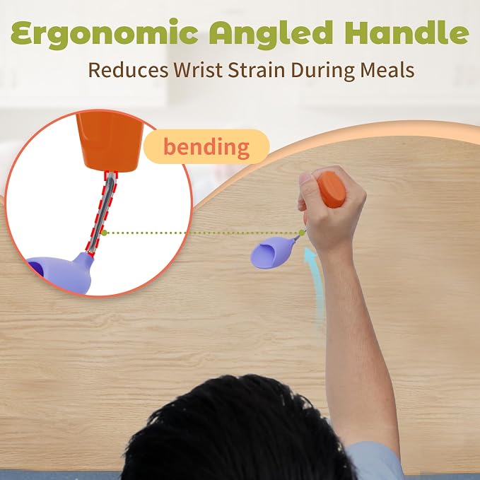 Anti-Tremor Spill Shield Spoon for Hand Tremors Parkinsons, Weighted Adaptive Utensils with Large Enclosed Scoop, Ergonomic Non-Slip Handle, Dishwasher Safe (Brown, Forward-Tilt)