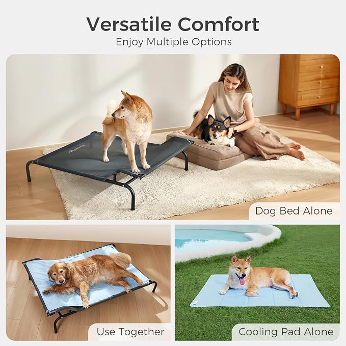 Sweetnight Elevated Dog Bed, Headrest Raised Cot with Heavy Duty Frame | 51 Inch Waterproof Steel Frame Dog Bed with Cooling Mat, Supports 88 lbs Large Dogs, Breathable Outdoor Indoor Pet Cot