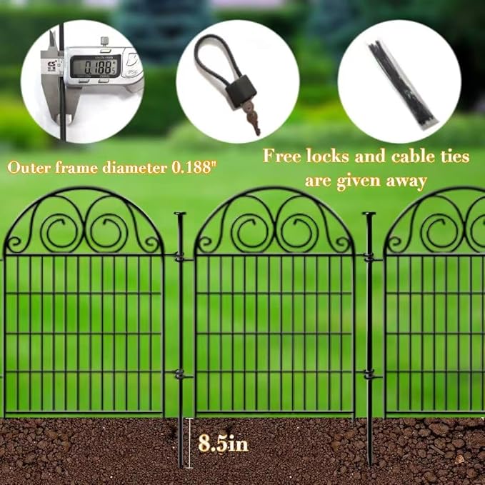 Getlay Tall Garden Fence with Gate, 40 Inch(H) 4 Panels Dog Fence Outdoor for Yard, Total Length 8.8 Ft Metal Decorative Fences│Patented