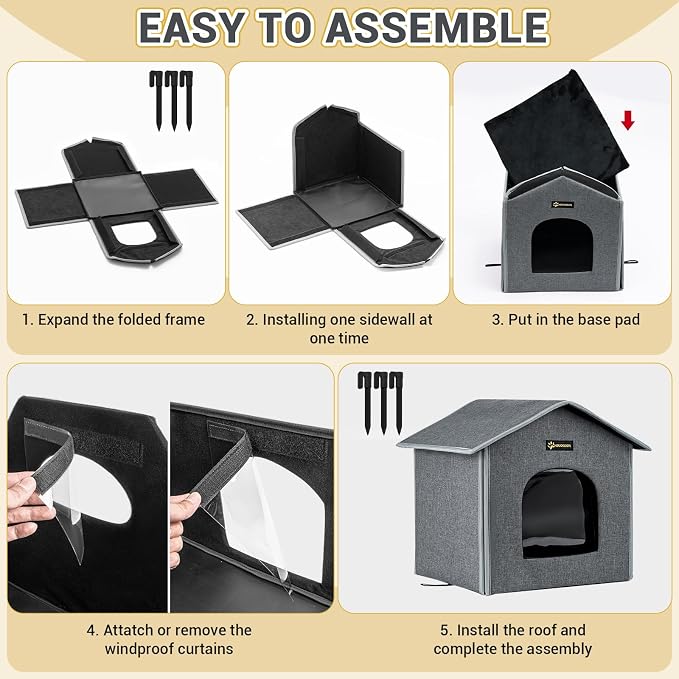 MIU Color Outdoor Cat House, Small Weatherproof Cat Houses for Outdoor Little Cats, Insulated Feral Cat Shelter with Removable Soft Mat, Easy to Assemble, 15" x 13" x 14.5"