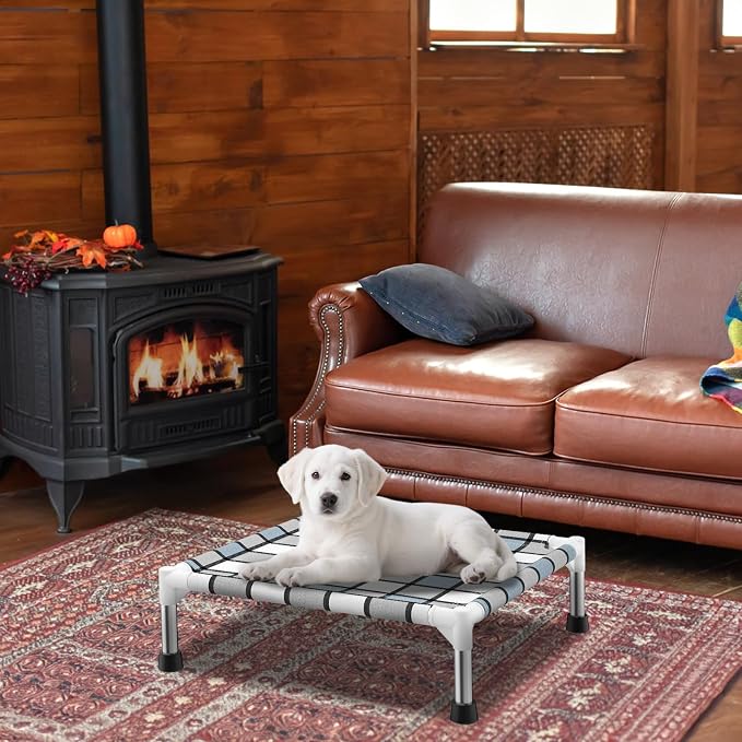 Caghash Elevated Outdoor Raised Dog Bed, Lifted Dog Cot for Small Pet | Breathable Fabric Dog bed for Indoor & Outdoor, Stainless Steel, Anti-Slip Pet Bed