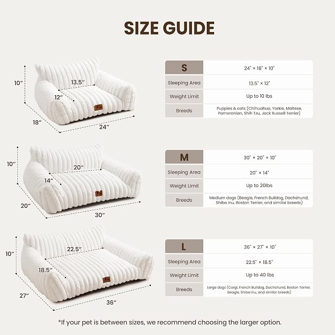 Cat Couch for Pets, Cute Cat Bed with Cozy Soft Faux Rabbit Fur for Kitten, Fuzzy Cats Sofa for Indoor Cats, Supportive Pet Sofa with Removable Washable Cover, Cream, 24"