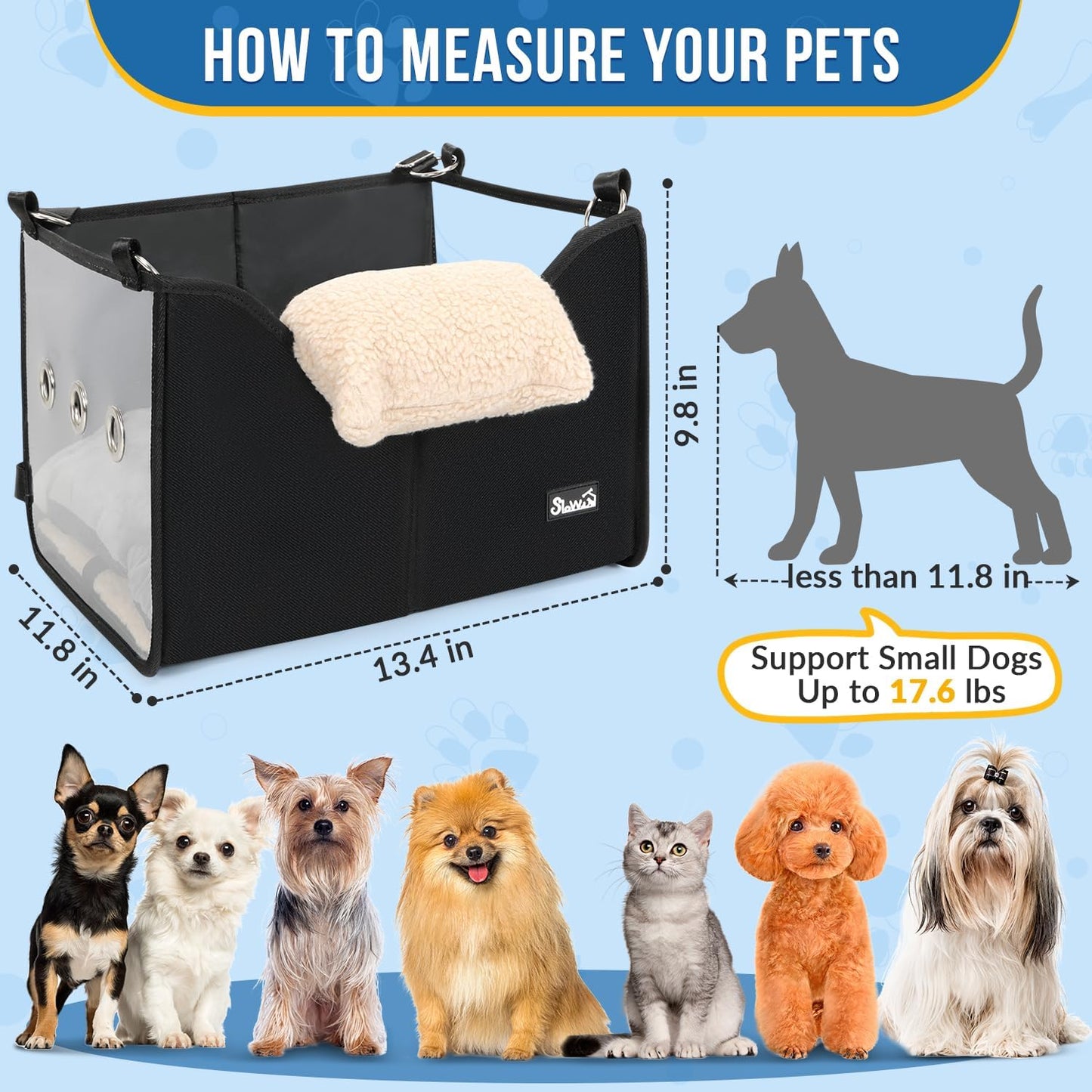 SlowTon Dog Car Seat for Small Dogs - Elevated Portable Dog Booster Seat Under 18 lbs, Pet Dog Travel Carrier with Clear Side Panel, Safety Belt and Soft Cushion