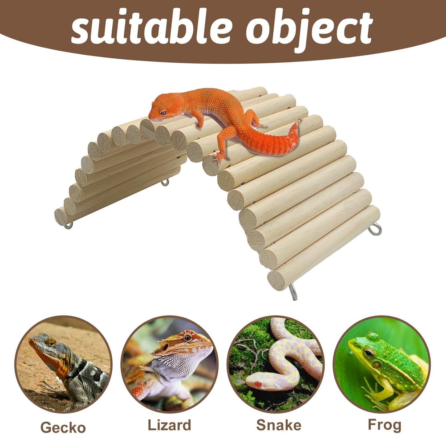 Hamiledyi 11.37 X 5.9 Inches Hides for Tortoises Wood Bendy Bridge Reptile Hide Climbing Ladder Hide Cave Turtle Habitat Decor for Lizards Gecko Spiders Snakes
