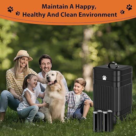 Dog Poop Trash Can Outside - 5L/1.3Gal Small Trash Can with Lid, Black | Outdoor Dog Poop Trash Can with 40 Bags, Pedal, Removable Inner Bin, Metal Dog Waste Trash Can with Soft Close, Odor Control