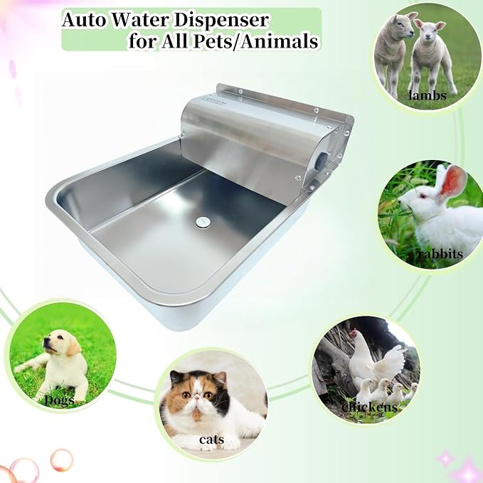 Automatic Dog Water Dispenser,Wide Mouth Design,Water Level Control | 11L Stainless Steel Outdoor Dog Water Bowl,with Float Valve Auto Refill for Dogs, Alpacas & Livestock,with 3/4" Brass Adapter