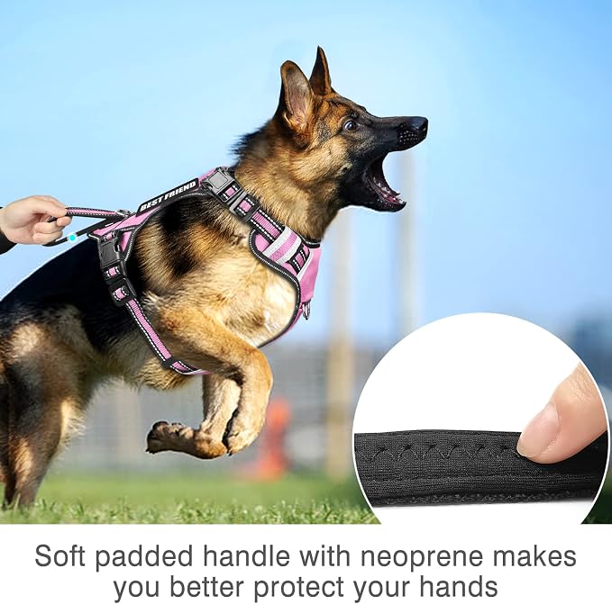 Large Pink Service Dog Harness with 7 Patches, No Pull Reflective Dog Vest for Training, Mesh Soft Padded Handle, Adjustable Fit for Dogs 50-80 lbs.