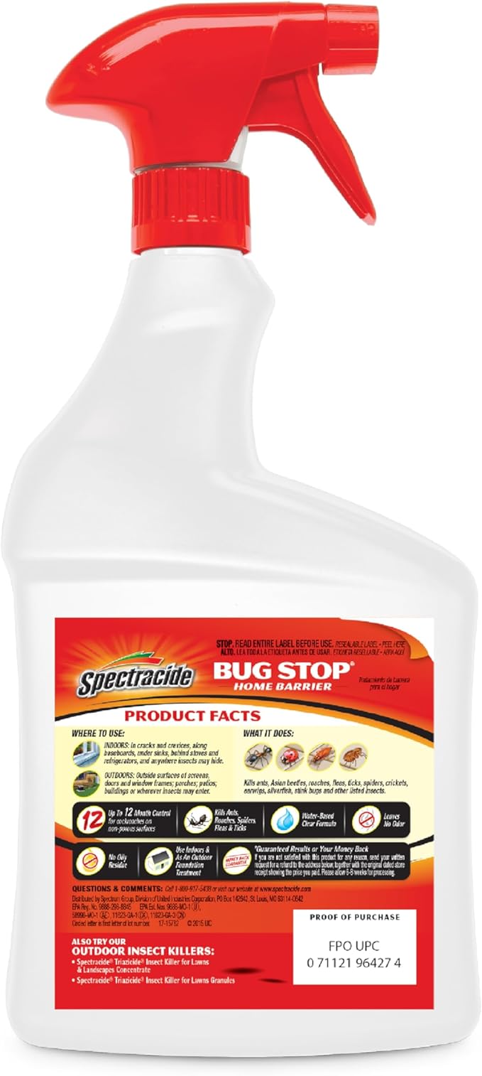 Spectracide Bug Stop Home Barrier 32 Ounces, Ready-to-Use Indoor Plus Outdoor Insect Control, 3 Pack