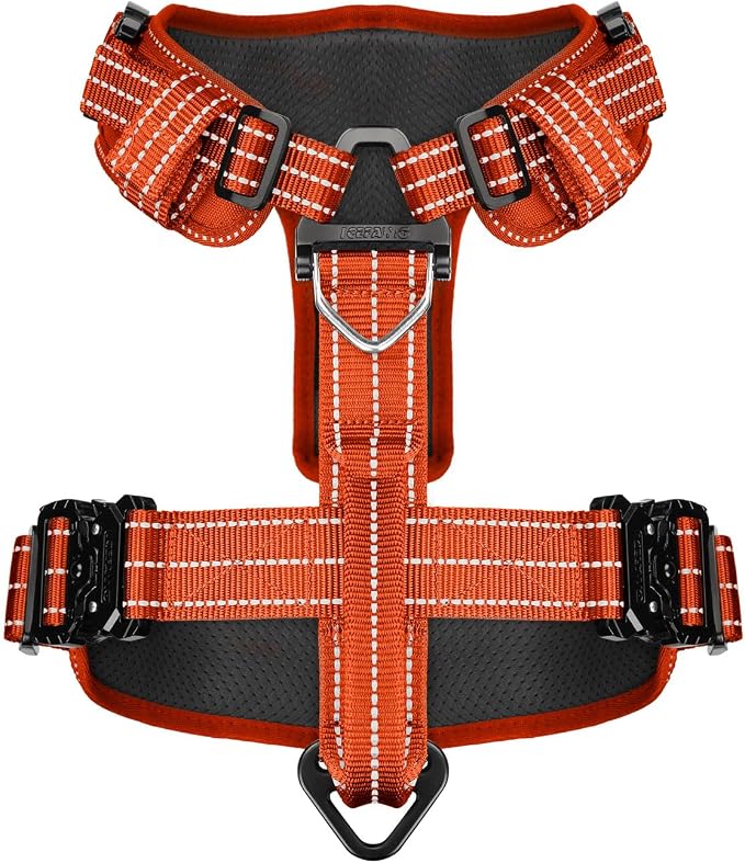 ICEFANG Dog Halter Harness with Metal Buckles,Dog Strap Vest for Large Dogs | Control Handle,Summer-Cooling,Reflective,Front Hook,Adjustable,Soft Padded,No Pull,Orange,Large