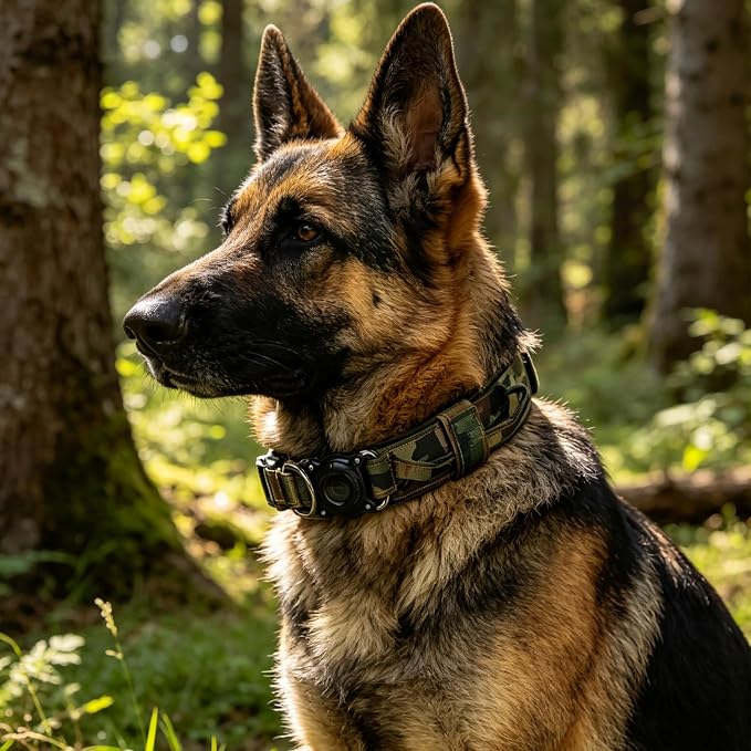 AirTag Dog Collar for Large Dogs Tactical Dog Collar with AirTag Holder | Upgrade Waterproof,Control Handle ,Quick-Release Metal Buckle,1000D Nylon Fabric,Soft-Padded Webbing,Velcro Patch(CAMO,M)