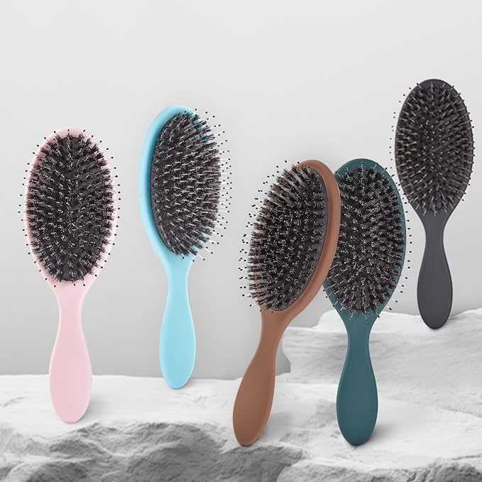Boar Bristles Hair Brush for Women and Men, Detangling Hair Brush for Smoothing Massage Add Shine, Nylon&Boar Bristles Detangler brush for Hair Healthy (1 Pack-Black)