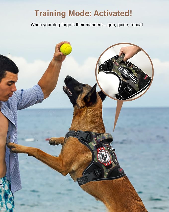 Petnanny Tactical Dog Harness No Pull Service Dog Vest L Pink Camo | Tactical Dog Vest with breathable mesh & hook loop panel, no pull harness for walking training, adjustable fit