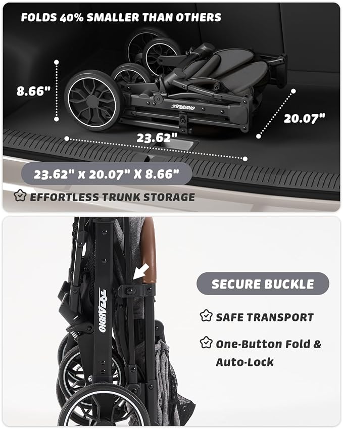 797Audio Dog Stroller for Small Medium Dogs, Pet Stroller for Cats Puppy Up to 121lbs,Foldable,One Click Folding,4 Wheel Shock Absorption,Adjustable Canopy with Sun Shades,Removable Washable Pad(Grey)