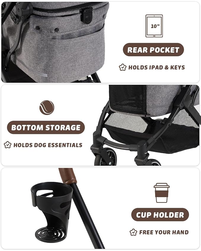 HITTITE Pet Stroller with Weatherproof Cover, All-Terrain 4-Wheel Cat & Dog Stroller with Adjustable Canopy, Foldable Dog Strollers with Storage Basket for Small to Medium Dogs Up to 55 lbs.