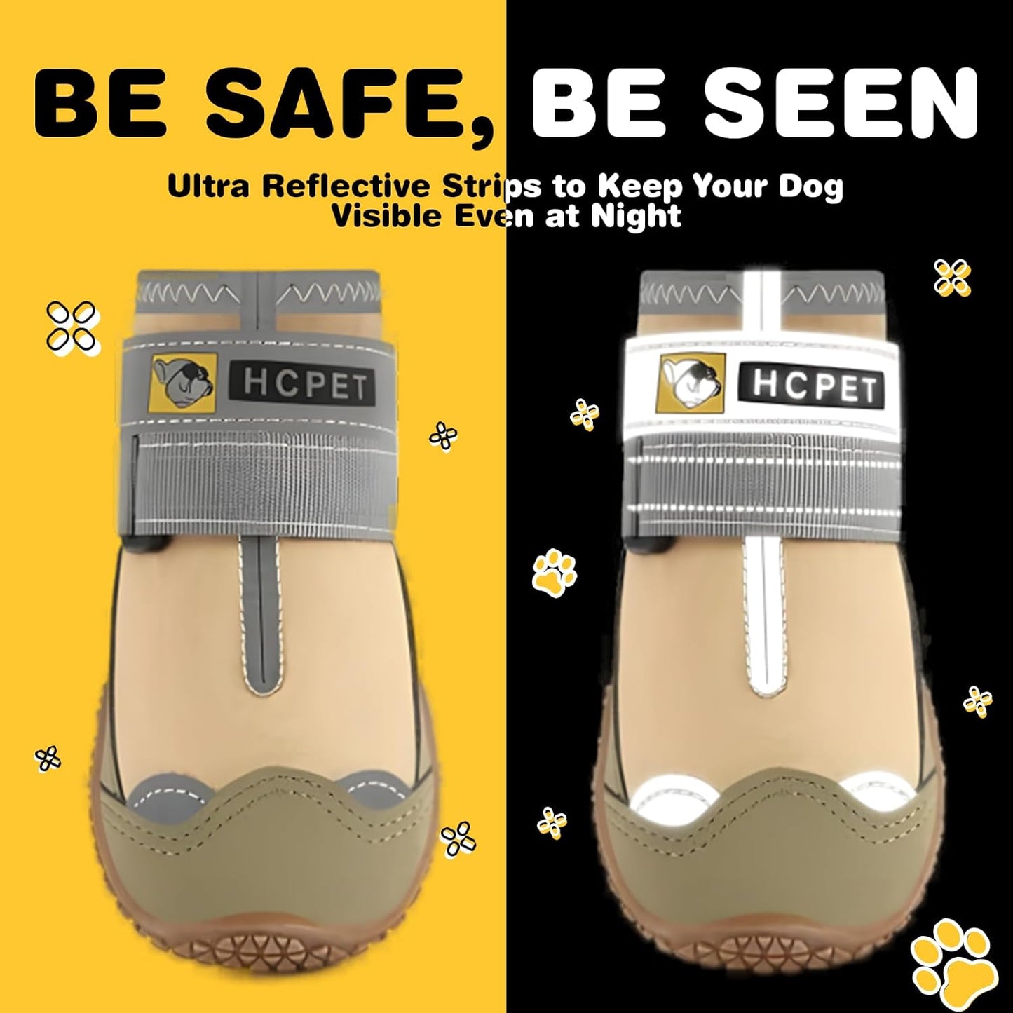 Hcpet Dog Shoes for Large Dogs, Waterproof Dog Booties for Small Medium Dogs, Anti-Slip Dog Boots & Paw Protectors for Hot Pavement Winter Snow Hiking with Reflective Straps Khaki Size 5